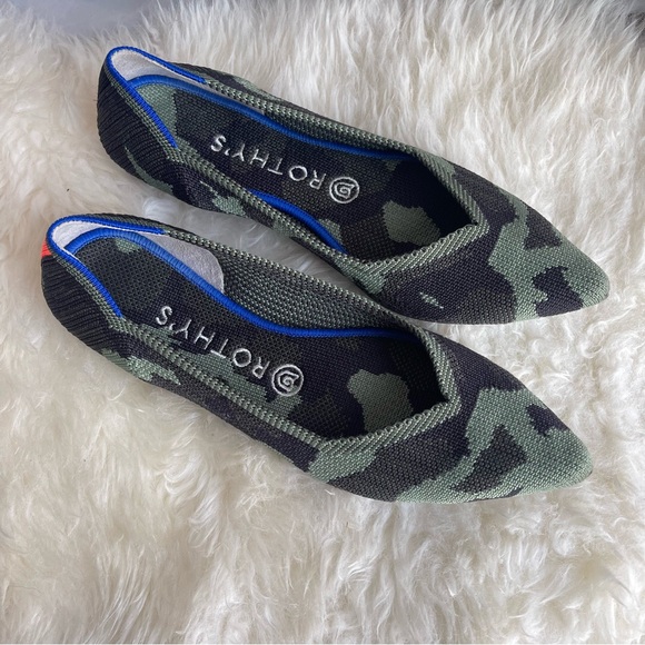 ROTHYS THE POINT OLIVE CAMO FLAT SHOES Rubber Point Toe Army - Picture 6 of 12